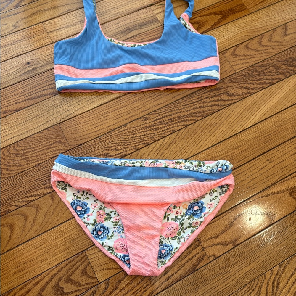 Maaji Kids Swim Bikini in Blue and Pink Floral